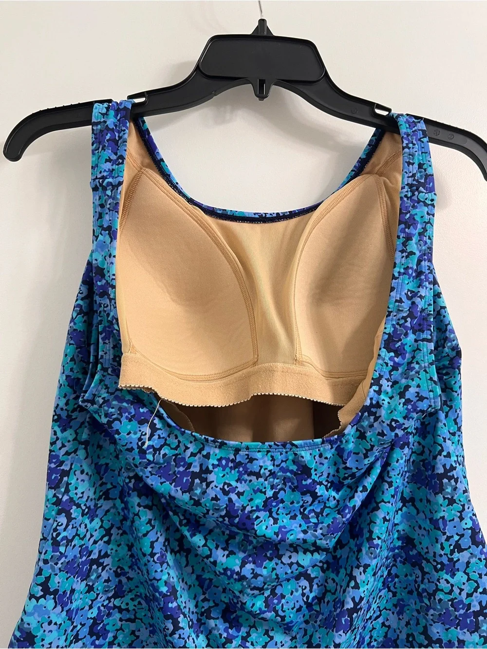LL Bean Women’s Blue Floral Tankini Top Shelf Bra Size 14 Reg